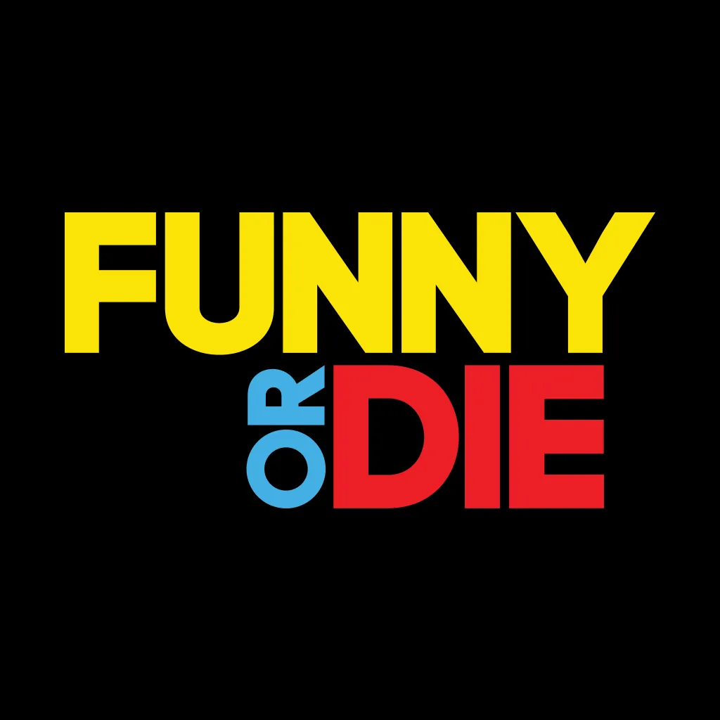 Funny or Die logo in yellow, blue and red letters on a black background, the outlet behind the Good Driving Starts Young video.