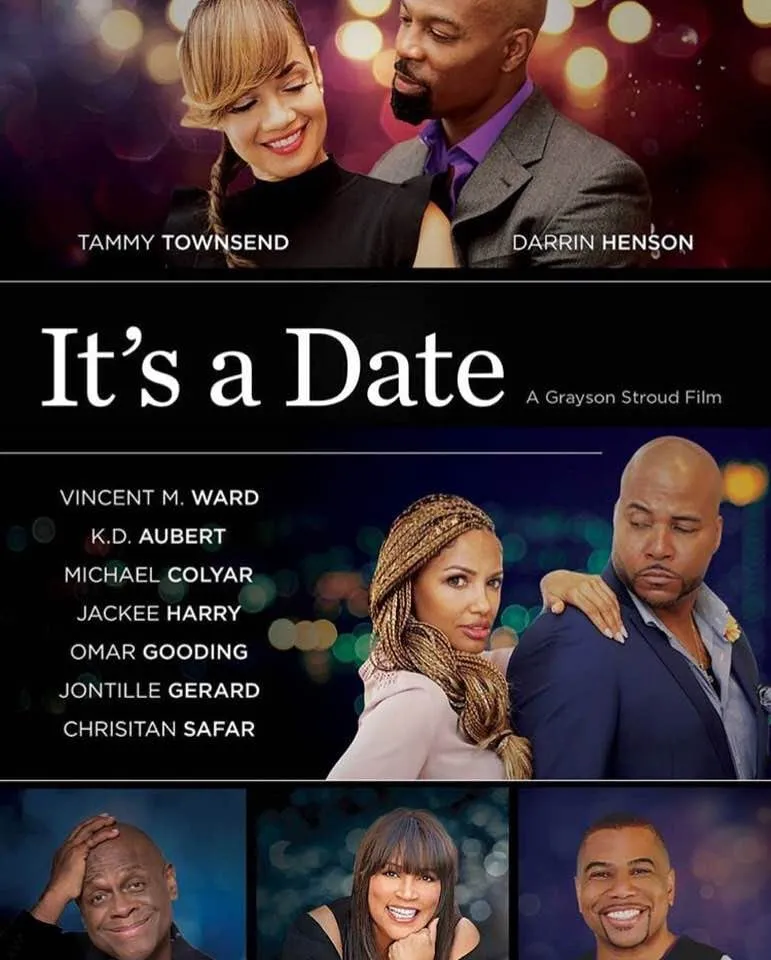 Poster for the romantic comedy It’s a Date, a Grayson Stroud film, billing Tammy Townsend and Darrin Henson above a long cast list.