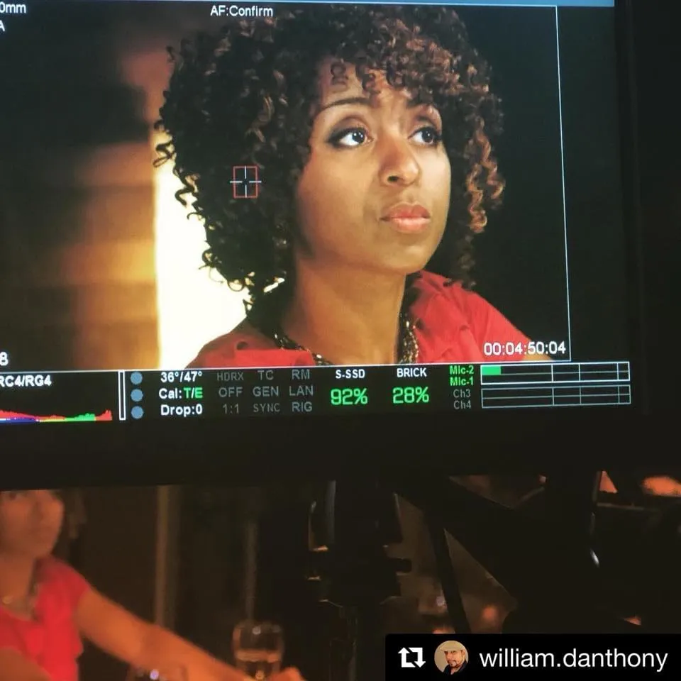Sophia Thomas as Susan on a RED camera monitor while shooting the Girls Night Out episode of Just Jackie, shared by William d’Anthony