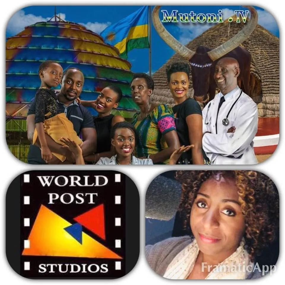 Collage for the Mutoni season 1 dubbing wrap: the Mutoni.TV cast poster, the World Post Studios logo and a smiling woman with curly hair