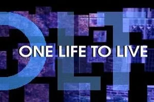 One Life to Live soap opera logo, with the title in white letters over a blue and purple mosaic graphic