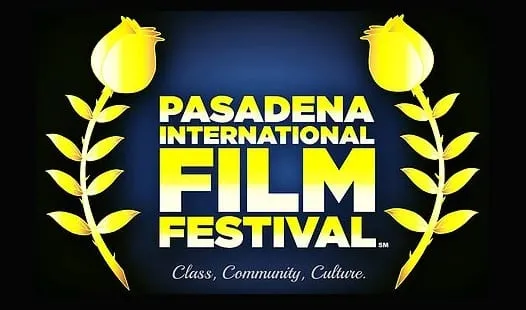 Pasadena International Film Festival logo: yellow rose laurels around the name and the tagline Class. Community. Culture.