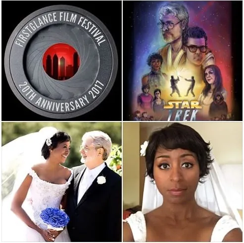 Promo collage: FirstGlance Film Festival 20th Anniversary 2017 logo, illustrated Star Trek Wars poster, a wedding photo, and a woman in a bridal veil